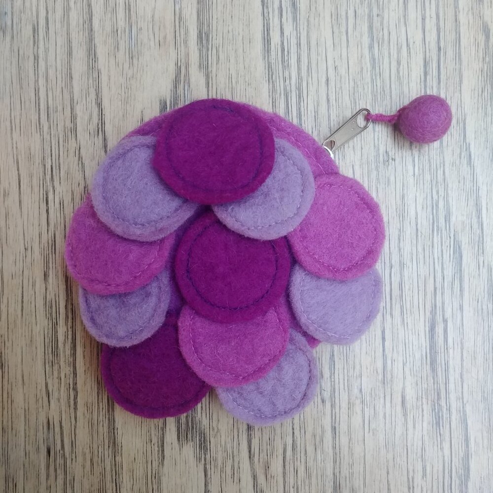 Handmade purple wool felt pouch wallet coin purse - Picture 2 of 11